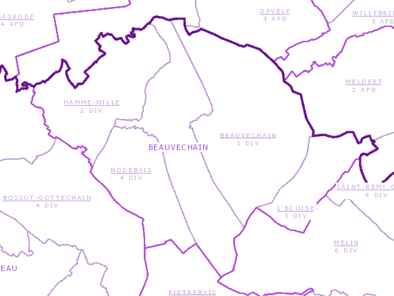Carte du cadastre, indiquant la forme des anciennes communes de l'entité